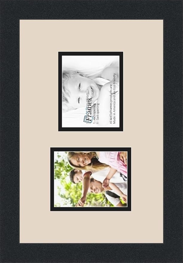 ArtToFrames Collage Photo Frame Double Mat with 2 - 4x5 Openings and Satin Black Frame
