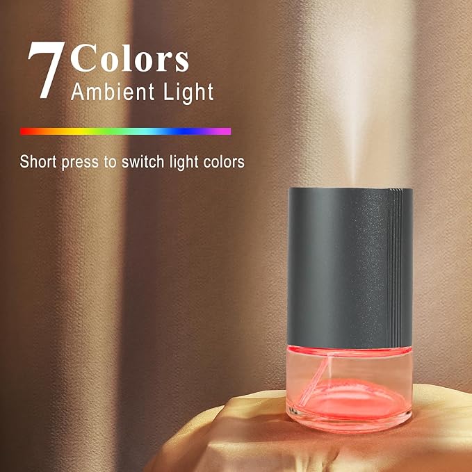 Essential Oil Diffuser, Waterless Scent Diffusers for Home, 100ml Capacity Atomizing Humidifier, Rechargeable Air Freshener Machine with 7-Color Ambient Light for Car Office (Grey)