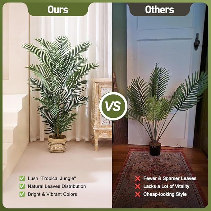 Artificial Palm Tree, 5FT Tall Fake Palm Trees with UV Resistant Leaves, Potted Faux Areca Palm Plant for Indoor Outdoor, Large Floor Plants for Home Living Room Porch Decor, VN125