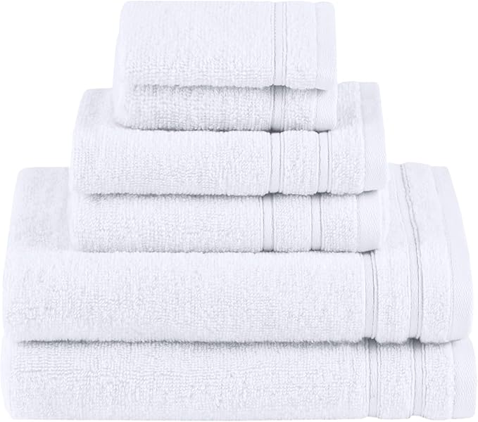 Comfort Spaces Towel Set for Bathroom 6 Piece Luxury Bath Towel Set 2 Hand Towel for Bathroom 2 Washcloth 2 Large Bath White Towel Sets 100% Cotton Quick Dry Towel Zero Twist Soft Lightweight Hotel