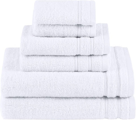 Comfort Spaces Towel Set for Bathroom 6 Piece Luxury Bath Towel Set 2 Hand Towel for Bathroom 2 Washcloth 2 Large Bath White Towel Sets 100% Cotton Quick Dry Towel Zero Twist Soft Lightweight Hotel