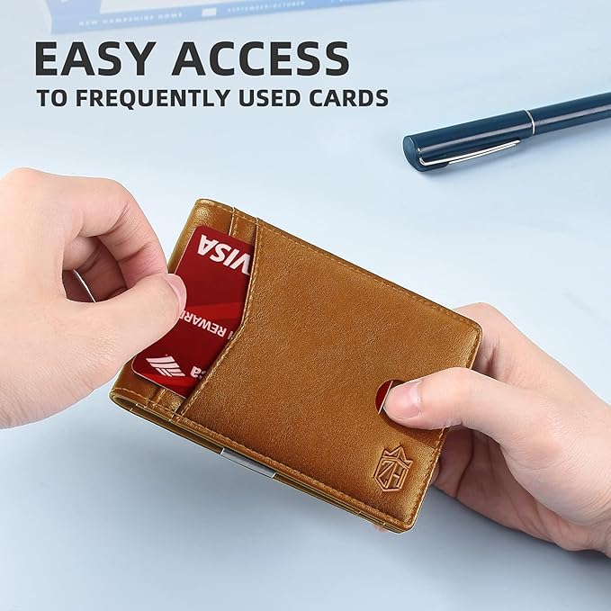 Zitahli Slim Wallet for Men Gifts 12 Card Slots ID Window With Money Clip Minimalist RFID Front Pocket Bifold Leather Small Thin Gift Box Dad Birthday Christmas Regalos Hombres