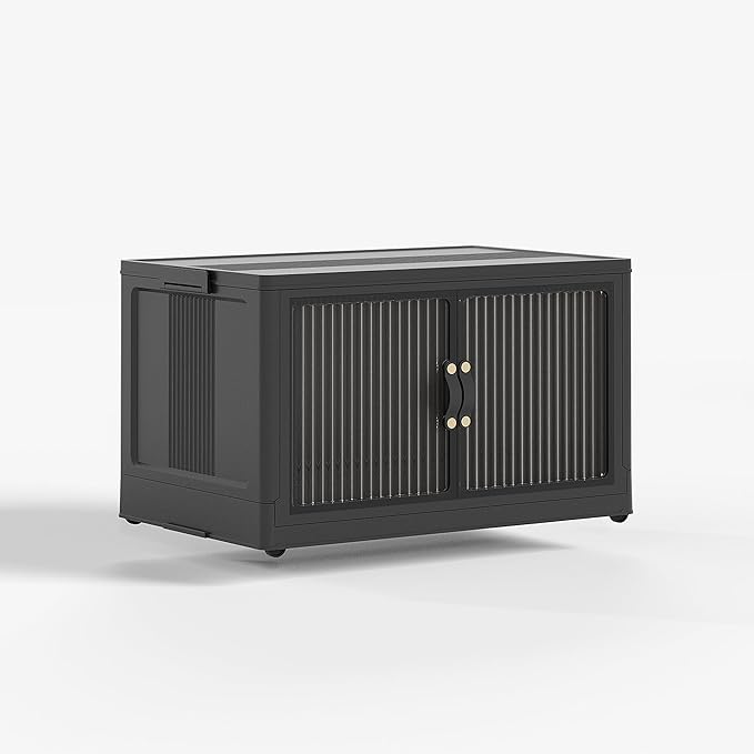 JONZEN 48Qt Stackable Storage Bins with Lid, 12GAL Collapsible Storage Bins with Wheels, Closet Organizer and Storage Drawer, Plastic Clothes Storage Cabinet Containers for Home Garage, 1Pack Black