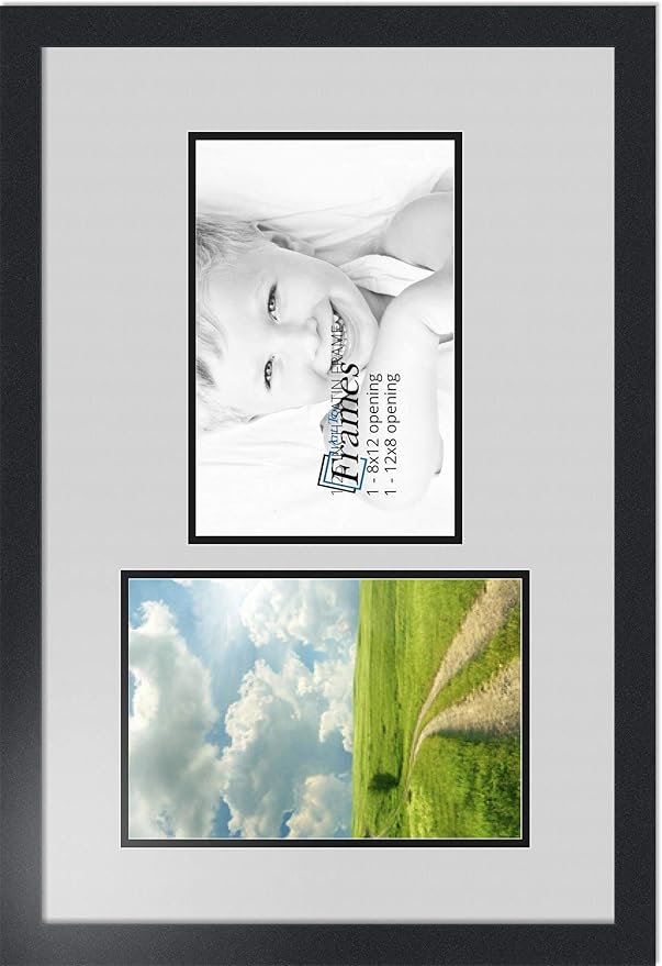 ArtToFrames Collage Photo Frame Double Mat with 2 - 8x12 Openings and Satin Black Frame