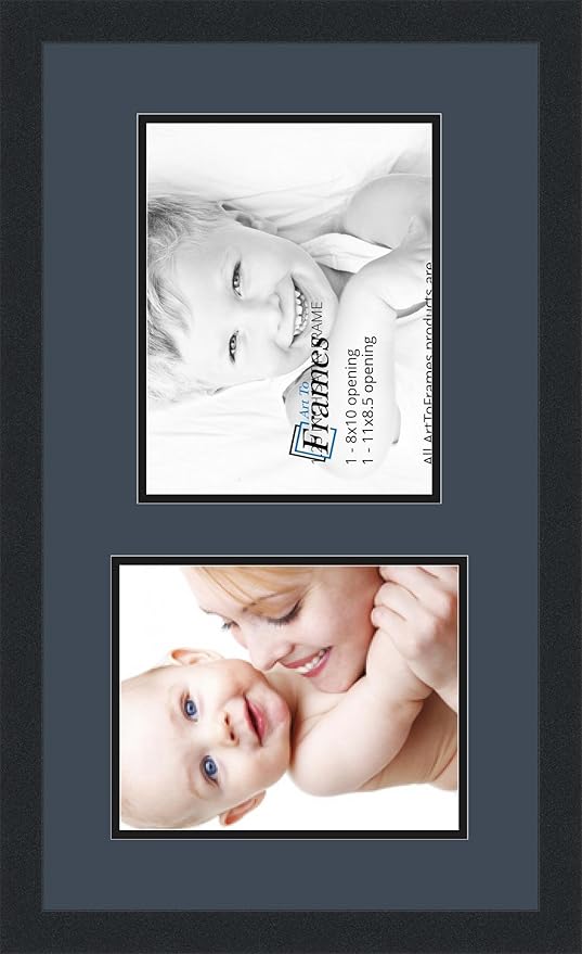 ArtToFrames Collage Photo Frame Double Mat with 1 - 8.5x11, 8x10 Openings and Satin Black Frame