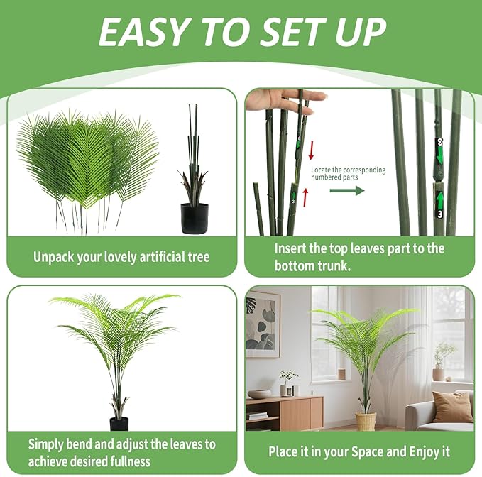 4FT Artificial Palm Tree – Realistic Faux Tropical Plant with UV-Resistant Leaves, Maintenance-Free Indoor Outdoor Palm Plant for Home Office Patio Décor