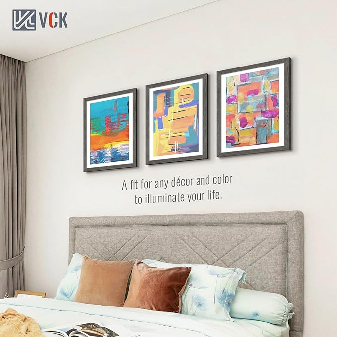 VCK 18x24 Frame Set of 5, Gray Solid Wood Poster Picture Frame, Exclusive Wood Grain, Wall Gallery Frame