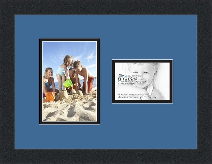 ArtToFrames Collage Photo Frame Double Mat with 1-3.5x5, 5x7 Openings and Satin Black Frame