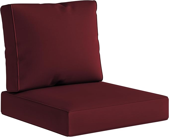 UIXE 24.5" Deep Seat Outdoor Cushion Set with Back Pads, Patio Furniture Cushions, Sectional Sofa Bistro Chair Cushion - Red, Set of 2