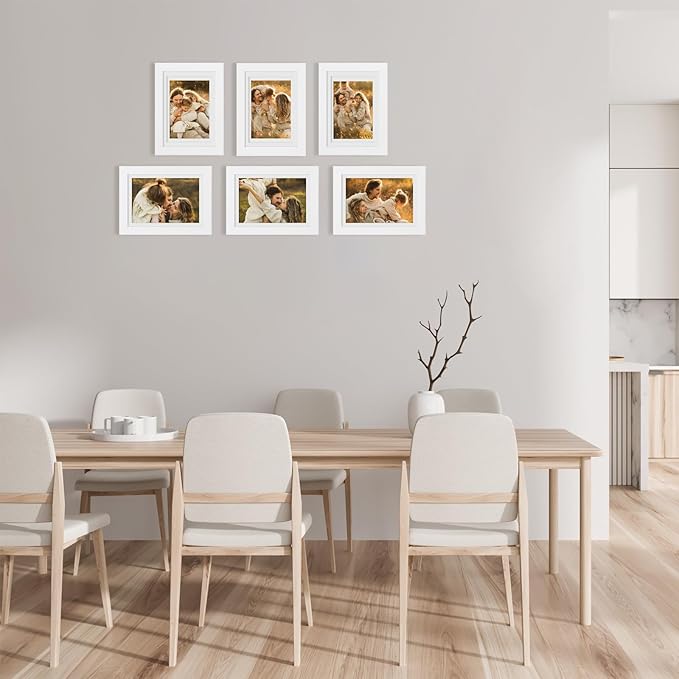 Egofine 5x7 Picture Frames 6 PCS - Made of Solid Wood Covered by Plexiglass Matted for 4x6 and 3.5x5 for Table Top Display and Wall Mounting photo frame White