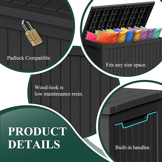 ROJIK Outdoor Storage Housing Deck Box - Waterproof Patio Furniture, Garden Tools, Cushions, Pool Accessories Storage Bench with Lockable Lid and Side Handles (Black 238 Gal)