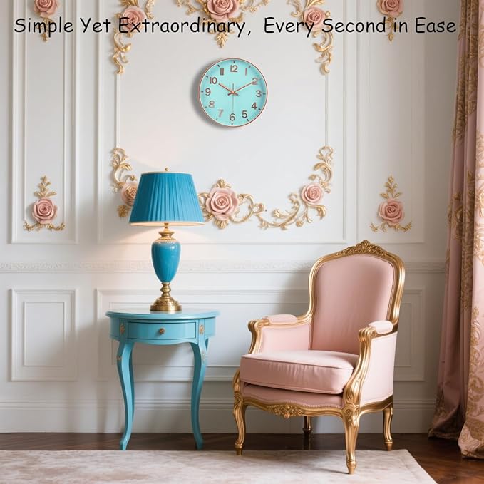 Wall Clock, 8 Inch Wall Clocks Battery Operated, Round Modern Non Ticking Silent Digital Analog Small Wall Clock for Bedroom Living Room Kitchen Office Gym Classroom Outdoor Clocks, Blue