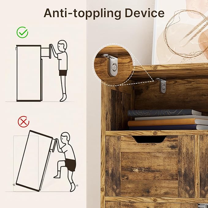 Gizoon Storage Cabinet, Bathroom Cabinet with 2 Drawers and Adjustable Shelves, Freestanding Storage Organizer with Doors for Bathroom, Living Room, Kitchen, Home Office, Hallway