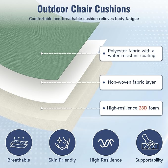 Outdoor Chair Cushions 23" x 24" x 4", Patio Deep Seat Replacement Cushions Set with Zippered Removable Cover, Weather-Resistant Olefin Fabric for Garden Chair Sofa Couch, Set of 6, Green