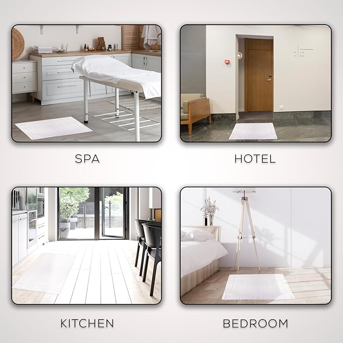 GOLD TEXTILES 12 Pack White Bath Mat Towels 20x30 Inches (Not a Bathroom Rug)- Cotton Blend Washable Economy Hotel Bath Mats