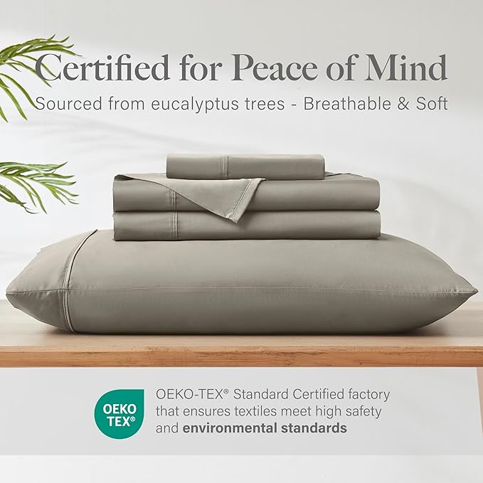 Modern Threads 100% Tencel Lyocell 4-Piece Sheet Set, 400 Thread Count Luxury Bedding, Taupe, Queen