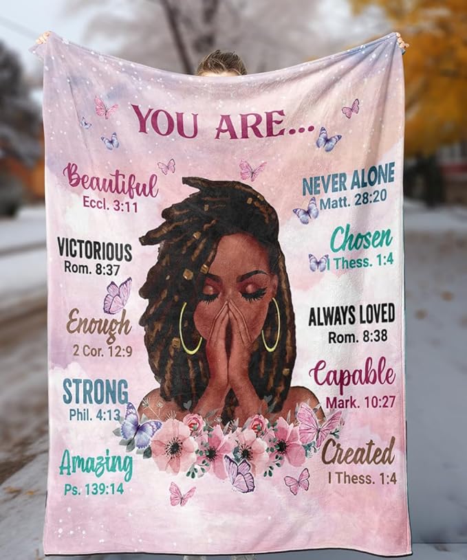 Throw Blanket, Soft Fleece Blanket with Inspirational Positive Thoughts and Quotes for Bedroom, Ideal as a Gift for Girls and Women 50x60 Inch