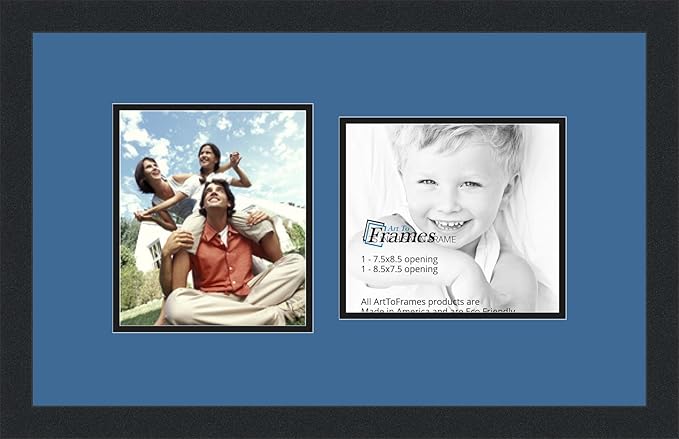 ArtToFrames Collage Photo Frame Double Mat with 2 - 7.5x8.5 Openings and Satin Black Frame