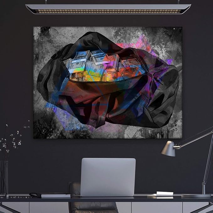 Office Motivational Canvas Print Money Bag Success Wall Decor Modern Art Dollars Decoration Motivation Entrepreneur Inspirational Pop Arts (12" x 18")