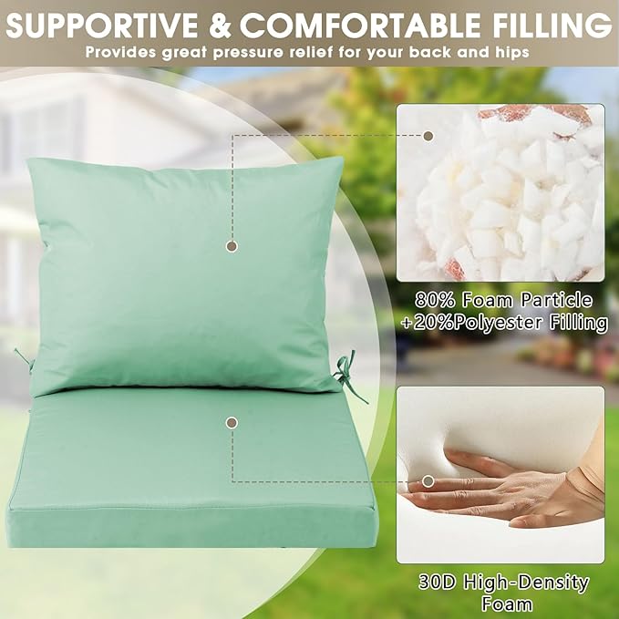 Outdoor Seat Cushion Set 24 x 24 In, Water-Resistant & Fade-Resistan, Patio Furniture Cushions with Removable Cover Deep Seat & Back Cushion with Handle and Adjustable Straps for Chair Sofa,4PC