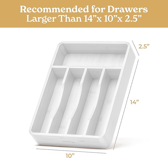SMIRLY Silverware Drawer Organizer – Bamboo Kitchen Drawer Organizer, Adjustable Utensil Holder and Cutlery Tray, Drawer Dividers for Flatware and Kitchen Utensils