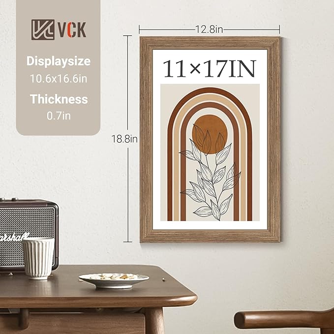 VCK 11x17 Picture Frame Set of 4 - Walnut, Gallery-Quality Wood Poster Frames, 1.1-Inch Wide Border, Polished Plexiglass, Vertical or Horizontal Wall Display for Photo/Art/Prints, Walnut