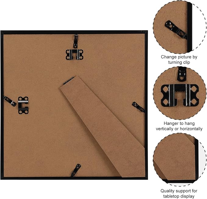 Giftgarden Black 8x8 Picture Frame Set of 4, Matted to 4x4 Picture with Mat, Matted Square Frames for Wall or Tabletop Display