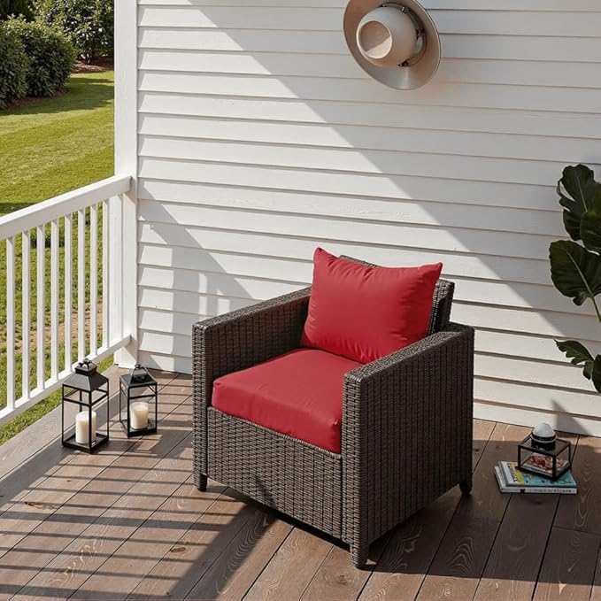 Outdoor Seat Cushion Set 24 x 24 x 4 Inch, Waterproof & Fade Resistant Patio Furniture Cushions with Removable Cover and Ties, Thick Deep Seating Pads for Outside Chair Sofa Couch, Red