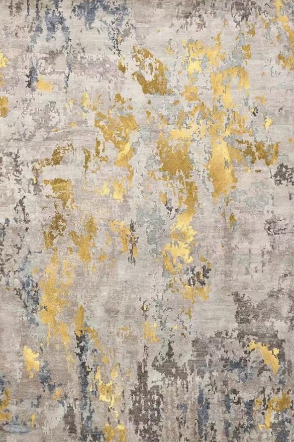 vivorug Washable Rug, Ultra Soft Area Rug 3x5, Non Slip Abstract Small Rug, Stain Resistant Rugs for Living Room Bedroom, Modern Fluffy (Grey/Mustard, 3'x5')