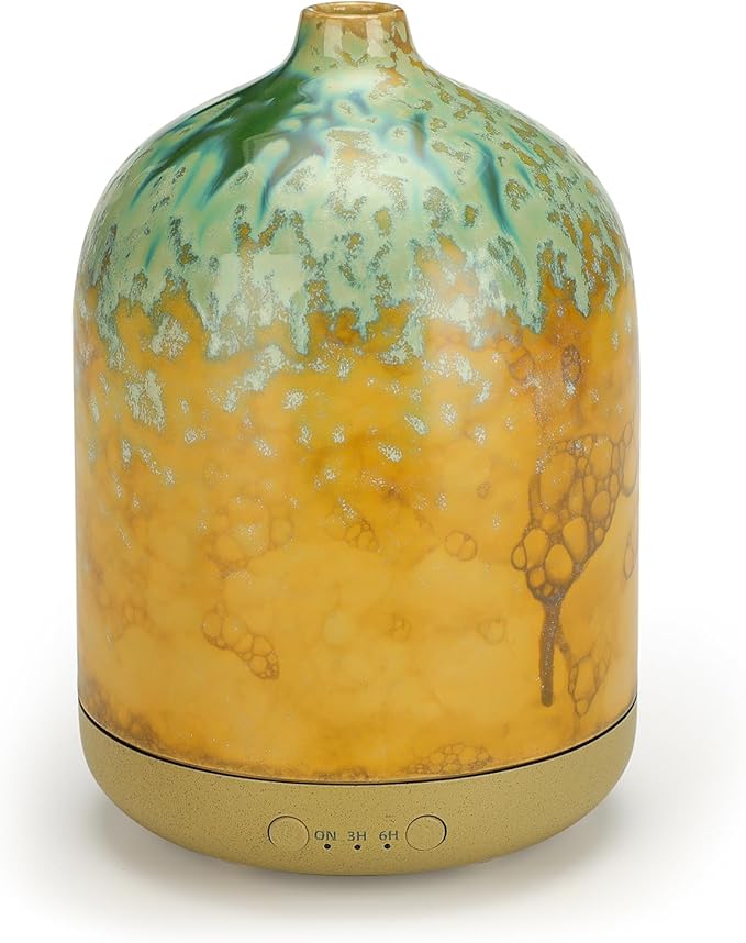 Ceramic Essential Oil Diffusers for Home, Decorative Bedroom Aromatherapy Scent Air Diffuser Reactive Glaze Ultrasonic Aroma Defusers 250ml with Timed