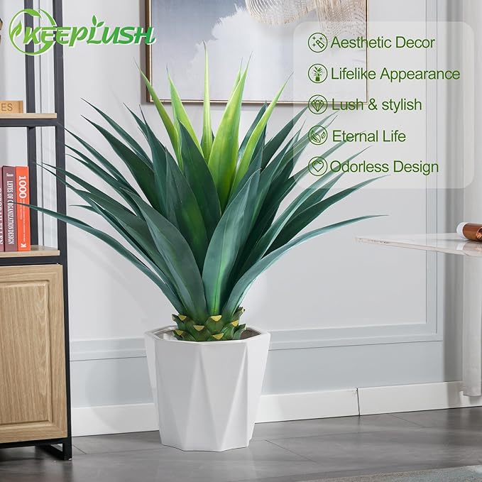 3.5ft Artificial Agave Plant, 42 Inch Tall Faux Agave Plants in Black Pot, Fake Floor Plant Outdoor Indoor for Front Porch Patio Home Office Door Step Hotel Desert Style Decor 1PCS