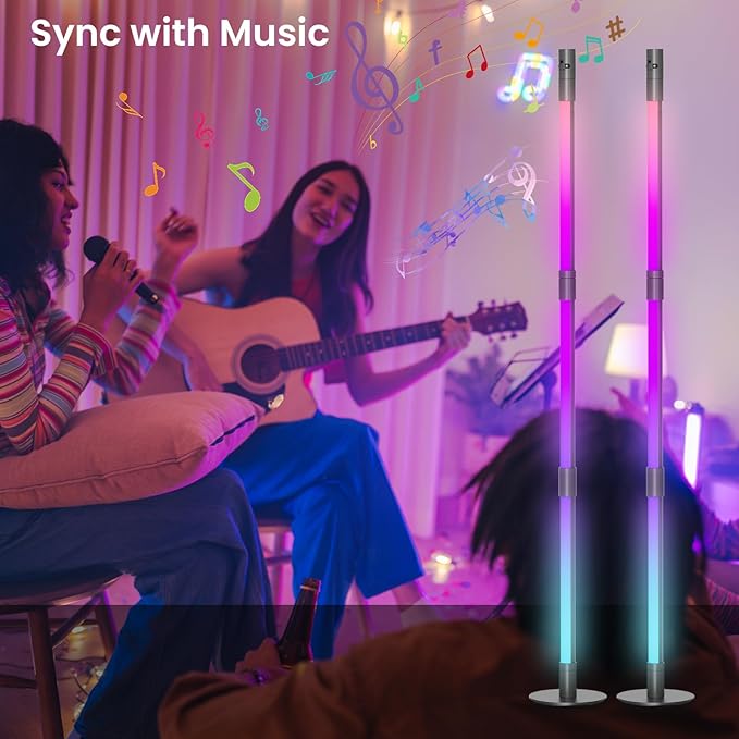 RGBWIC LED Corner Floor Lamp – Smart Ambient Light with Bluetooth App & Remote Control, Music Sync, Color Changing, Mood Lighting for Bedroom, Living Room, Gaming Setup, Home Decor (2pack Grey)