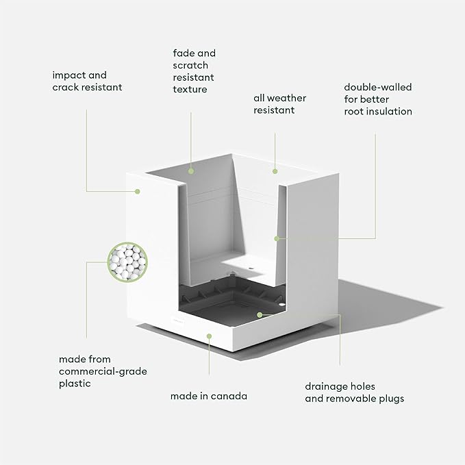 Veradek Block Series Cube Plastic Planter - Large Square Planter for Indoor or Outdoor Patio/Garden | Durable All-Weather Use with Drainage Holes | Modern Décor for Tall Plants, Trees, Flowers