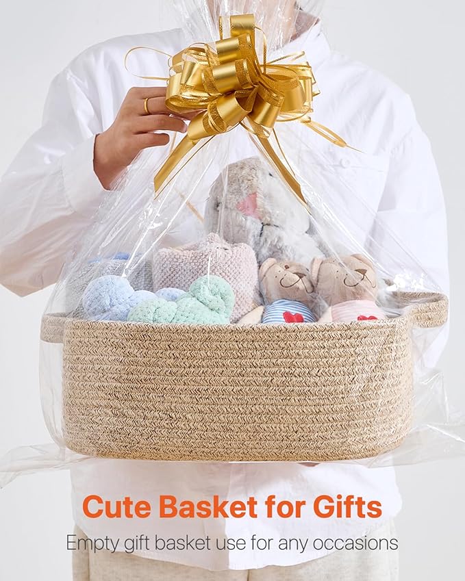 KALLAX Small Woven Basket, 14 x 10 x 5.6 Inches, Small Storage Baskets for Organizing, Gift Baskets Empty, Cute Rope Shelf Closet Storage Bins for Shelves, Dog Toy Basket, Mixed Brown