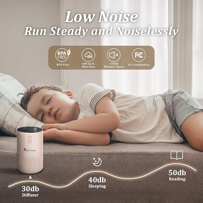 Waterless Diffuser for Essential Oil - Aroma Diffuser for Home with Battery Indicator, Portable Smart Scent Air Machine 1/2/3 & Continuous Mist, Timing & Auto-Off Function (Pink)