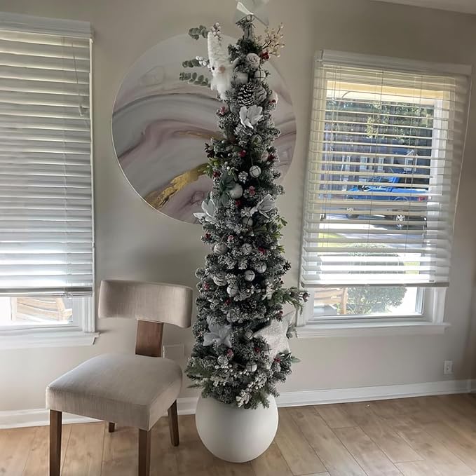 13.5 H x 17" Dia (12" Pot Opening) White Round Fiberstone Tall Planter with Drainage Hole, Indoor/Outdoor Large Plant