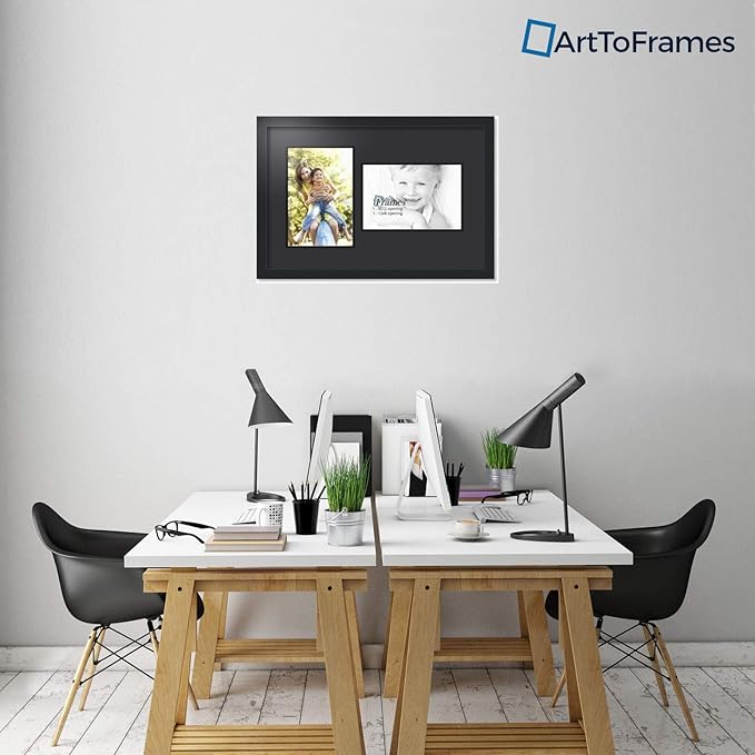 ArtToFrames Collage Photo Frame Double Mat with 2 - 8x12 Openings and Satin Black Frame
