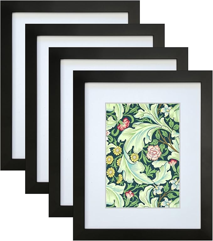11x14 Picture Frame Set of 4 Made of Solid Wood Photo Frames with Real Glass for Pictures 8x10 with Mat or 11x14 Without Mat, Wall Mounting or Tabletop display Photo Frames in Black