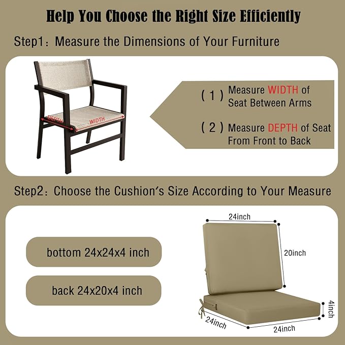 idee-home Outdoor Cushions for Patio Furniture, Outdoor Seat Cushion, Waterproof Couch Hampton Bay Deep Seat Replacement Chair Cushions for Garden Lawn Backyard Deck, 24 x 24