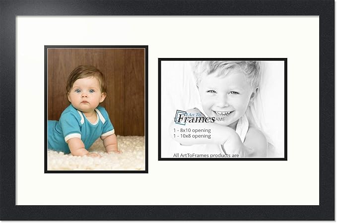 ArtToFrames Collage Photo Frame Double Mat with 2 - 8x10 Openings and Satin Black Frame