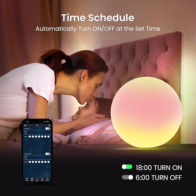 LOFTEK Color Changing Night Light, Smart LED Lamp with Bluetooth APP and Remote Control, Music Sync, 220 Scene Modes, 12-inch RGB Ball Mood Lighting for Living Room, Bedroom Event(Corded Electric)