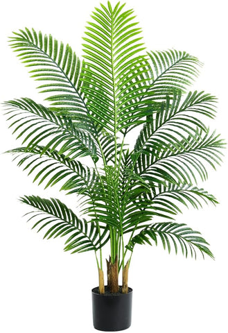 Artificial Fake Palm Tree 4FT Tropical Faux Palm Trees in Pot with 13 Trunks and Real Bark Design Areca Floor Plant Faux Palm Plant for Indoor Outdoor Home Decor