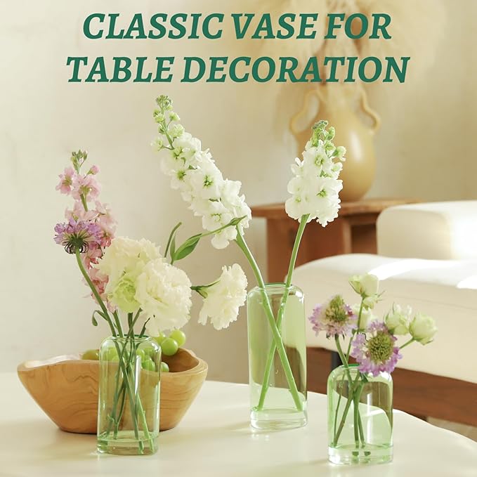 24Pcs Bud Vases Set, Glass Flower Vase for Centerpieces, Small Vases for Flowers, Decor Centerpiece for Bathroom, Decorative Vases for House Warming(Green)