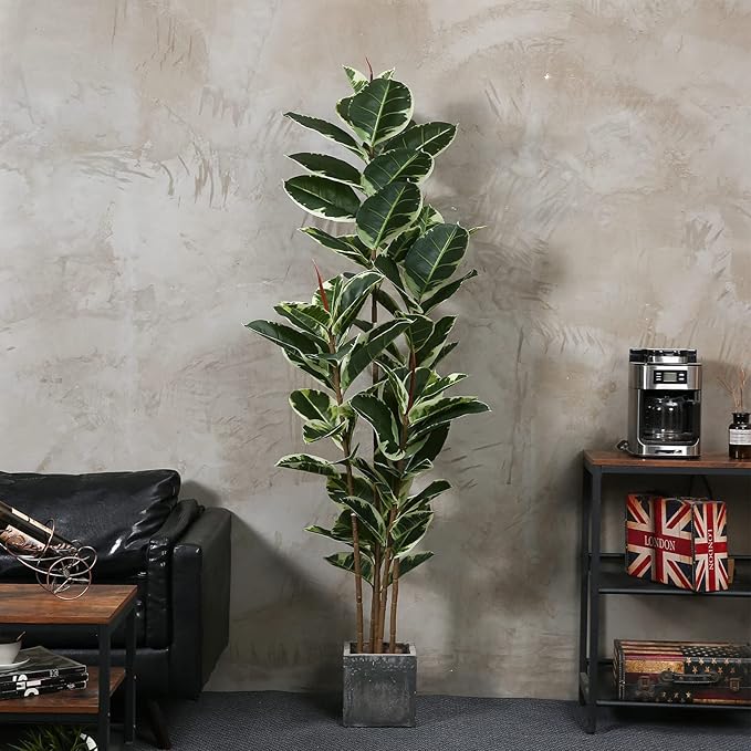 Artificial Rubber Tree Plant 6ft Tall Faux Ficus Tree Potted Fake Tropical Plants Decorative House Plants Large Floor Artificial Trees for Home Office Store Room Decor