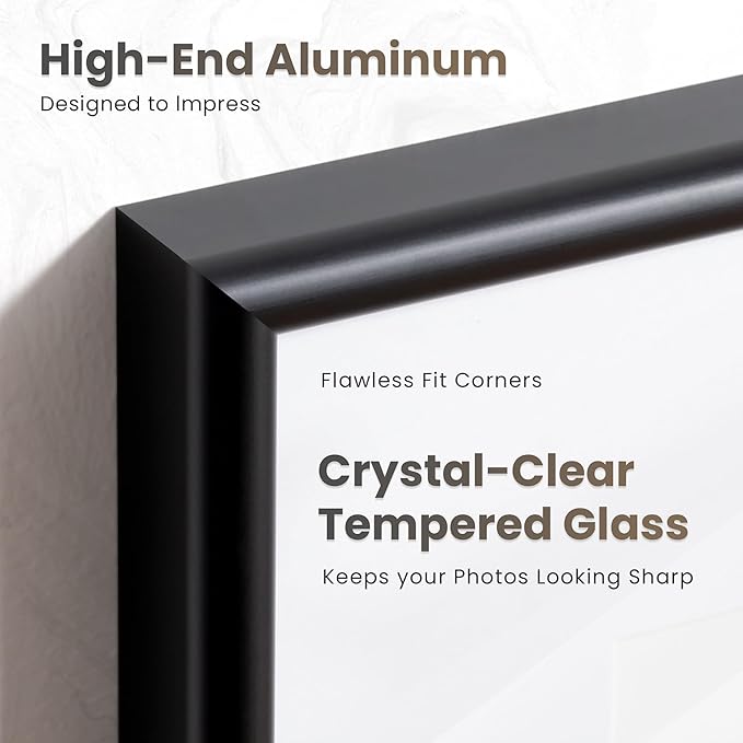 12x16 Picture Frame Black, Aluminum Picture Frames 12"x16" Set of 3, 12x16 Picture Frame with Mat for 8.5x11, 12 by 16 Frame Real Glass, 12 x 16 Metal Frame for Home Decor