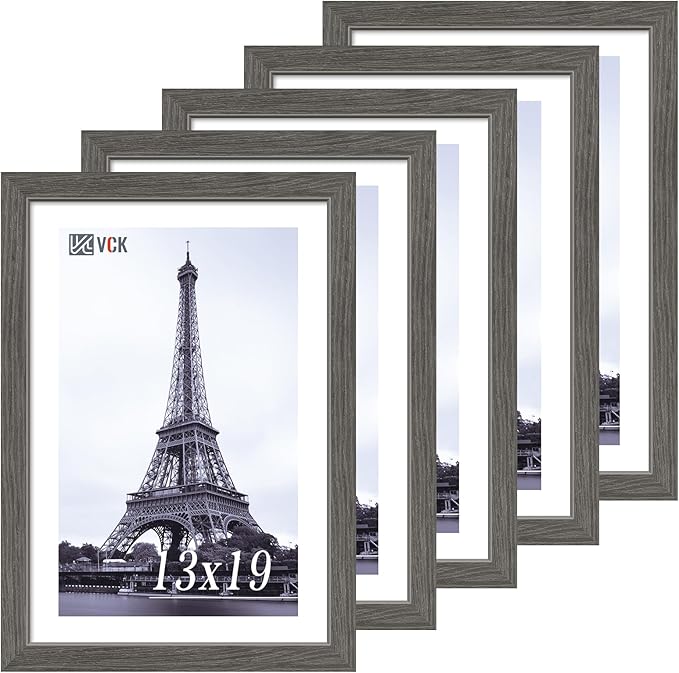 VCK 13x19 Picture Frame Set of 5, Gray Solid Wood Poster Picture Frame, Exclusive Wood Grain, Wall Mounting Hanging