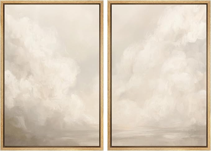 MUDECOR Framed Canvas Print Wall Art Neutral Cloudscape Soft Abstract Sky Illustrations Modern Art Decorative Bohemian Colorful Chic for Living Room, Bedroom, Office - 16"x24"x2 Natural