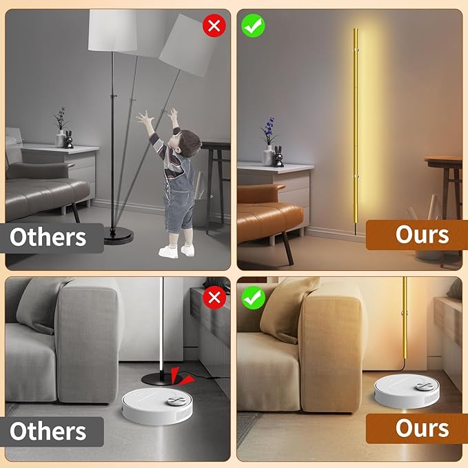 58.2" inch Gold Corner Lamp, Plug in Corner Light with Remote, Minimalist Modern Long Wall Light, Dimmable Living Room Wall Lights, Space-Saving LED CornerLamp for Living Room, 1 Pack
