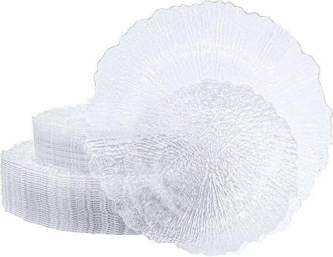 U-QE 60 Pieces Clear Plastic Plates for Party - Disposable & Reusable - Reef Disposable Plates - Premium Hard Plastic Plates for Wedding - Including 30 Dinner Plates 10 '' & 30 Dessert Plates 7 ''
