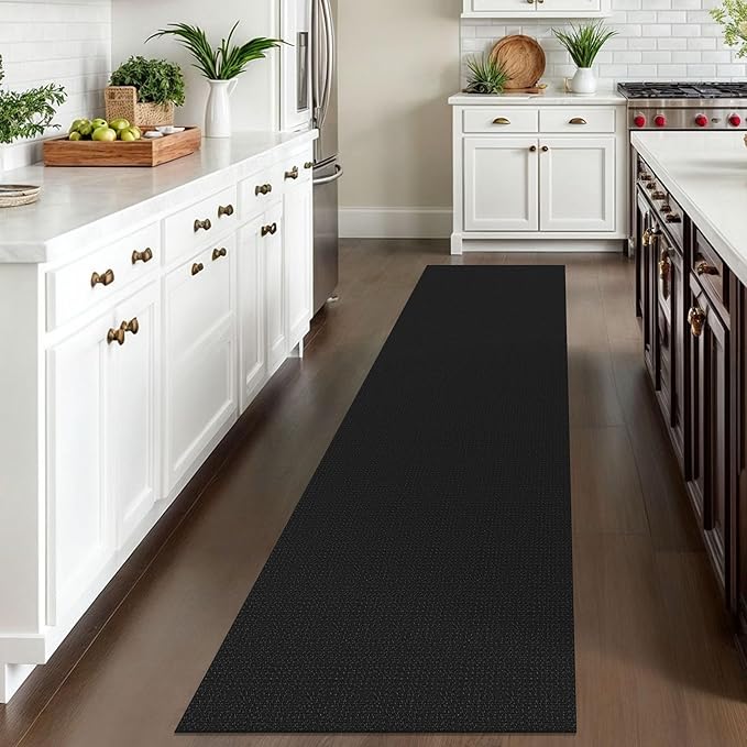 IOHOUZE Washable Runner Rug 2x10 Non Slip Rubber Backed Long Hallway Runner Entryway Runner Indoor, Kitchen Rugs Woven Cotton Floor Carpet for Hall Entrance, Black/Grey